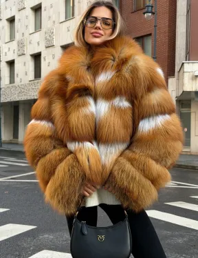 Шуба из лисы с капюшоном