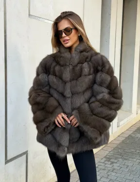 Шуба из куницы в цвете соболь - рукава косичкой