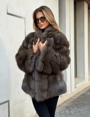Шуба из куницы в цвете соболь - рукава косичкой