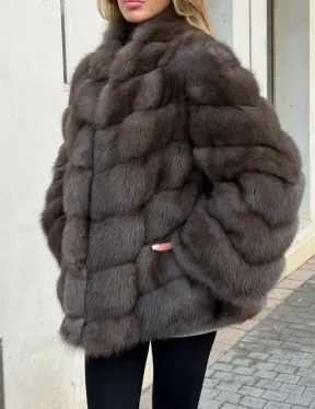 Шуба из куницы в цвете соболь - рукава косичкой