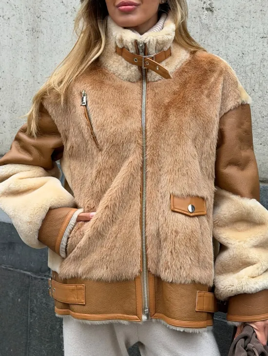 Комбинированная дубленка из овчины и норки