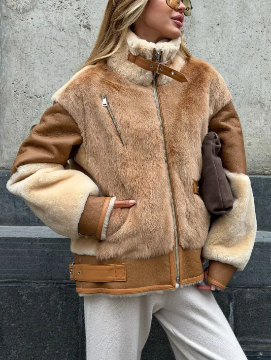 Комбинированная дубленка из овчины и норки