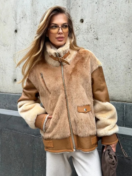 Комбинированная дубленка из овчины и норки