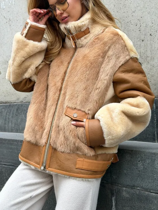 Комбинированная дубленка из овчины и норки
