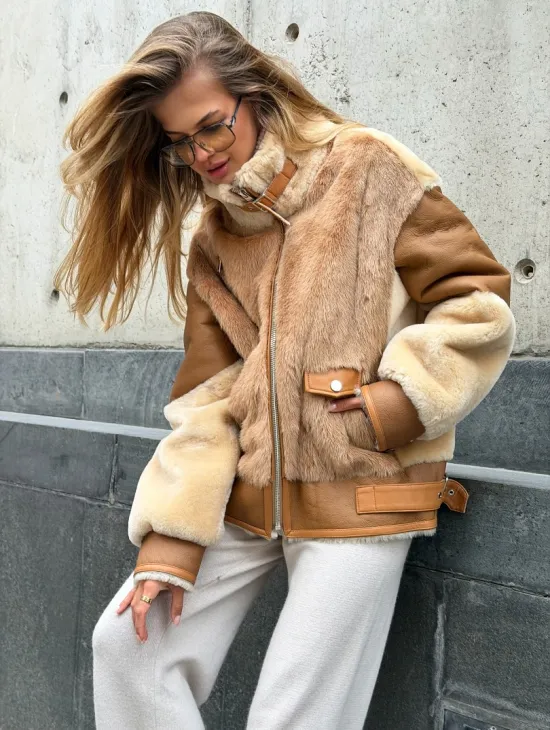 Комбинированная дубленка из овчины и норки