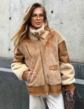 Комбинированная дубленка из овчины и норки