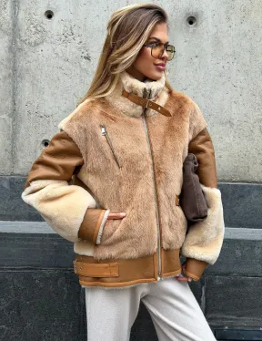 Комбинированная дубленка из овчины и норки