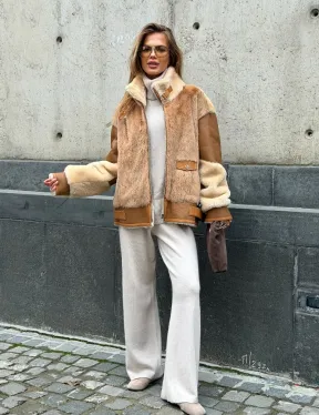 Комбинированная дубленка из овчины и норки