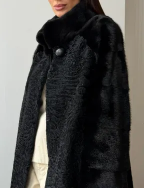Шуба из каракуля с норкой - стойка воротник