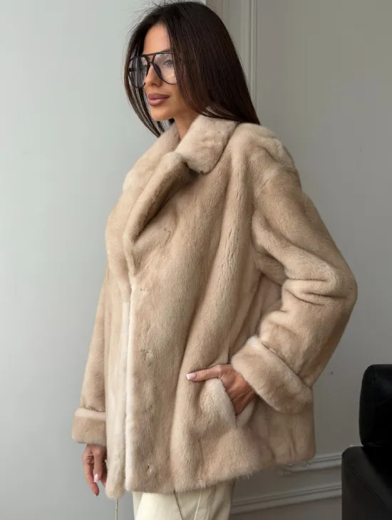 Норковый полушубок в натуральном цвете пастель