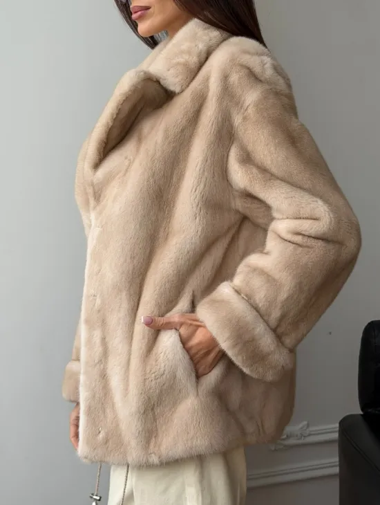 Норковый полушубок в натуральном цвете пастель