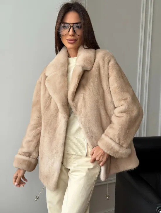 Норковый полушубок в натуральном цвете пастель