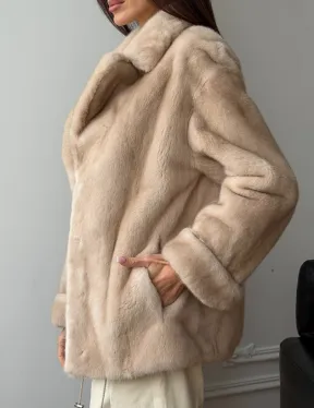 Норковый полушубок в натуральном цвете пастель