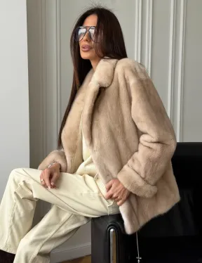 Норковый полушубок в натуральном цвете пастель