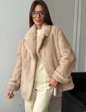 Норковый полушубок в натуральном цвете пастель
