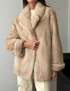 Норковый полушубок в натуральном цвете пастель