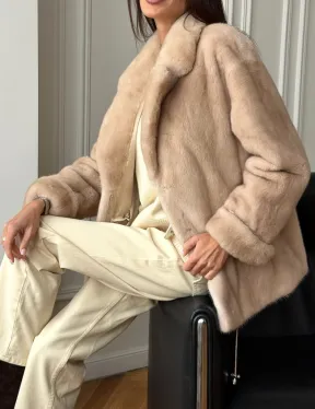 Норковый полушубок в натуральном цвете пастель