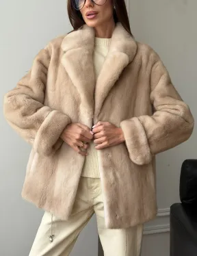 Норковый полушубок в натуральном цвете пастель