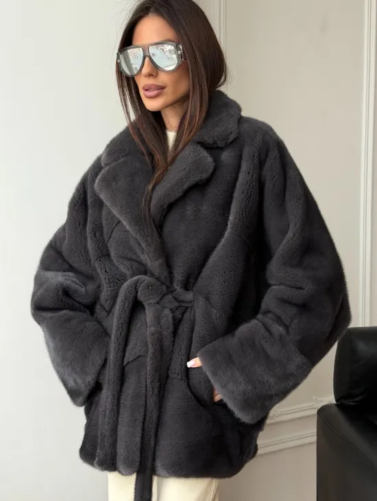 Шуба норковая летучая мышь - графит