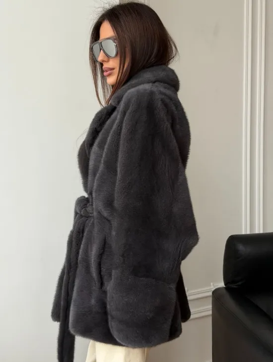 Шуба норковая летучая мышь - графит