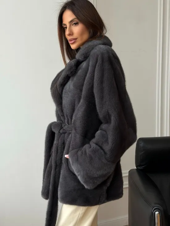 Шуба норковая летучая мышь - графит