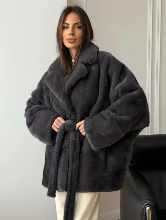 Шуба норковая летучая мышь - графит