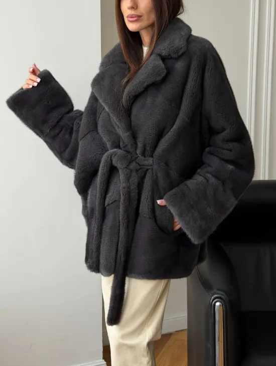 Шуба норковая летучая мышь - графит