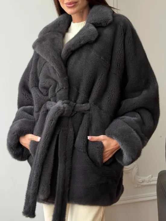 Шуба норковая летучая мышь - графит