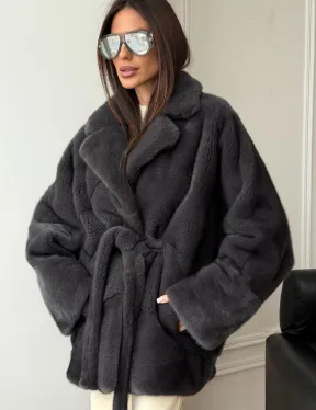 Шуба норковая летучая мышь - графит