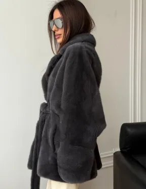 Шуба норковая летучая мышь - графит