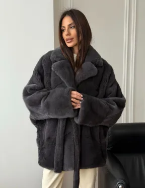 Шуба норковая летучая мышь - графит