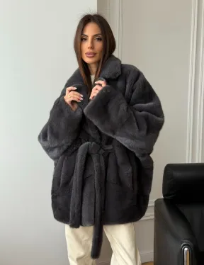 Шуба норковая летучая мышь - графит