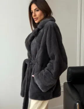 Шуба норковая летучая мышь - графит