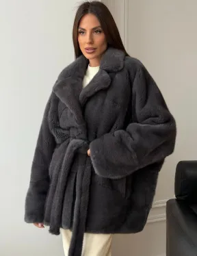 Шуба норковая летучая мышь - графит