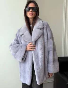 Шуба из норки короткая с английским воротником