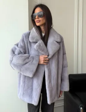 Шуба из норки короткая с английским воротником