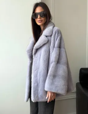 Шуба из норки короткая с английским воротником