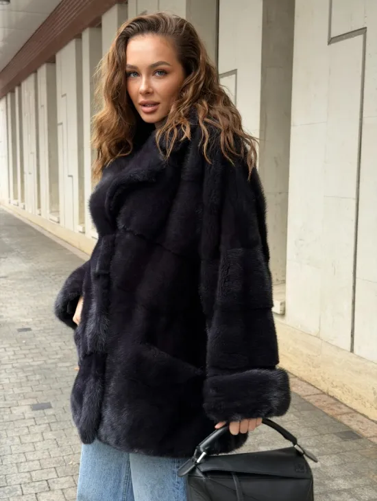 Норковый полушубок - английский воротник