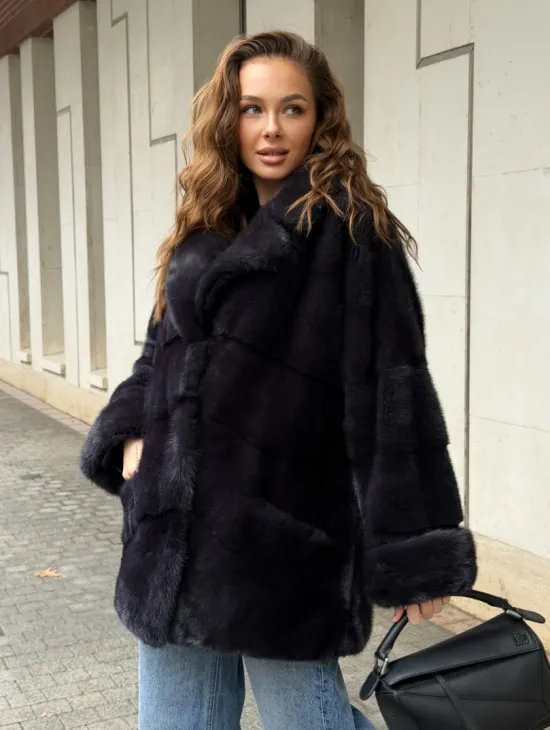 Норковый полушубок - английский воротник