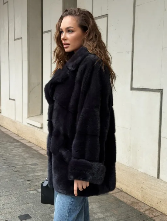 Норковый полушубок - английский воротник