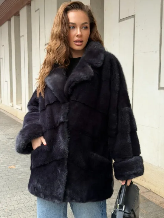 Норковый полушубок - английский воротник