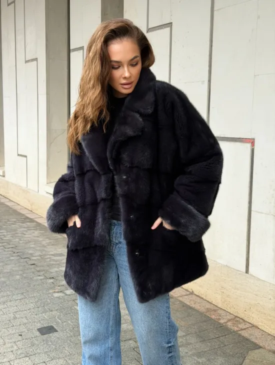 Норковый полушубок - английский воротник