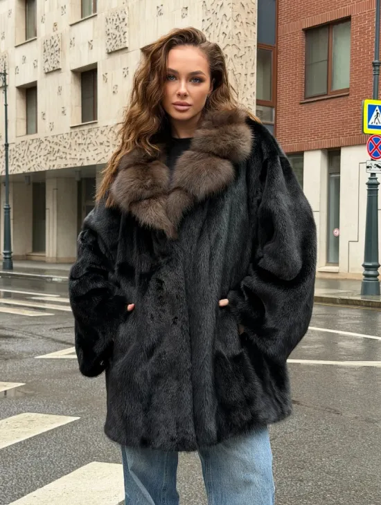 Норковая шуба - воротник куница