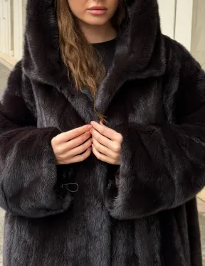 Норковая шуба с капюшоном