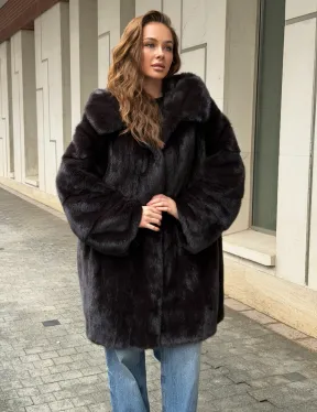 Норковая шуба с капюшоном