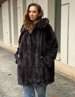 Норковая шуба с капюшоном