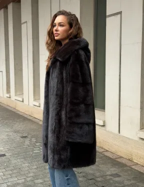 Норковая шуба с капюшоном