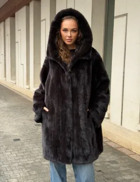 Норковая шуба с капюшоном