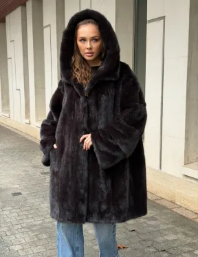 Норковая шуба с капюшоном