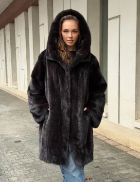 Норковая шуба с капюшоном